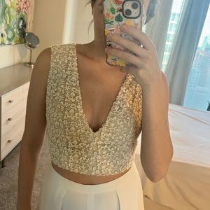 Alice + Olivia cropped embroidered top